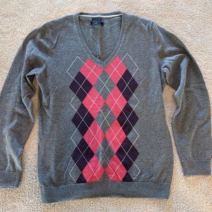 Pink Purple and Grey Argyle Tommy Hilfiger Sweater Size L